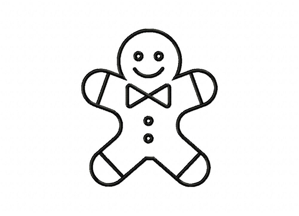 Outline Gingerbread Man Stitched Embroidery Design