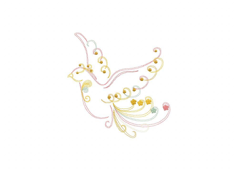 Majestic Bird Lineart Stitched Embroidery Design