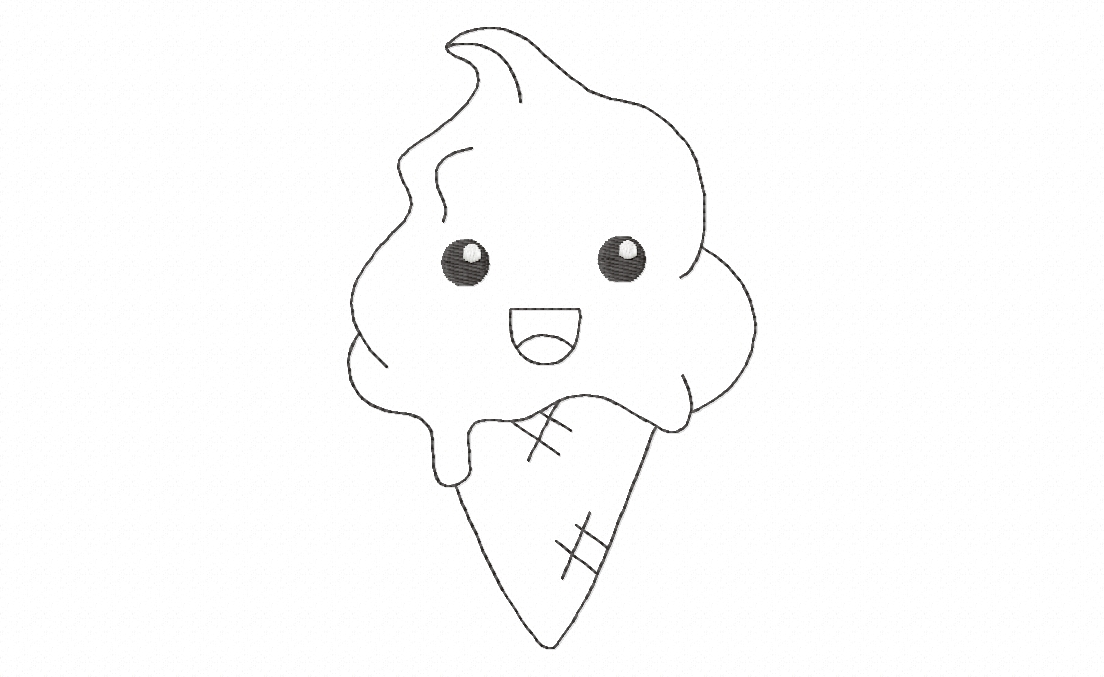 Cute Ice Cream Outline Stitched Embroidery Design