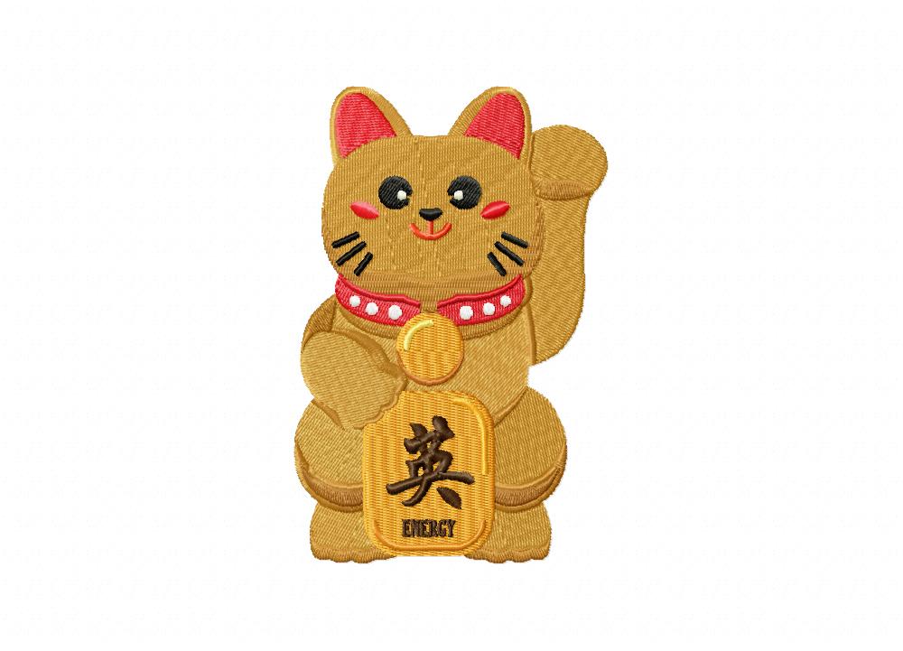 FREE Energy Lucky Cat Stitched Embroidery Design