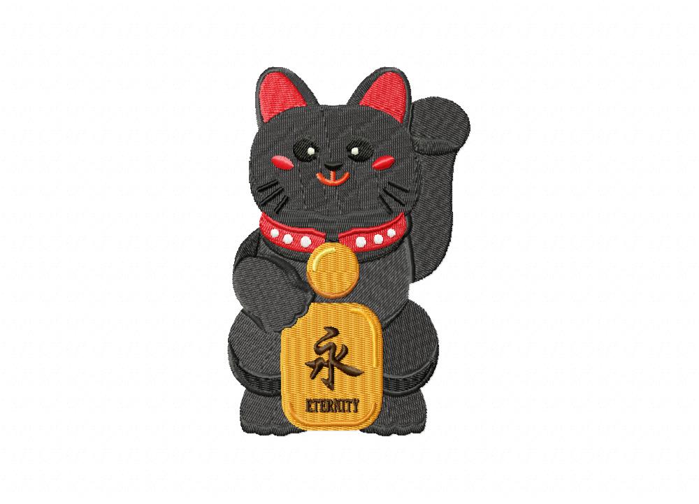 Eternity Lucky Cat Stitched Embroidery Design