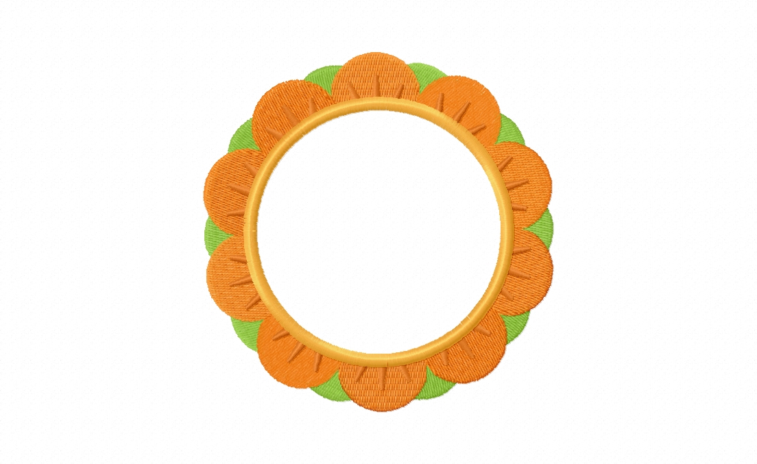 Orange Flower Round Frame Stitched Embroidery Design