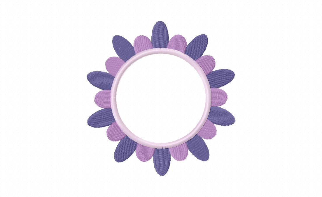 FREE Purple Flower Round Frame Stitched Embroidery Design