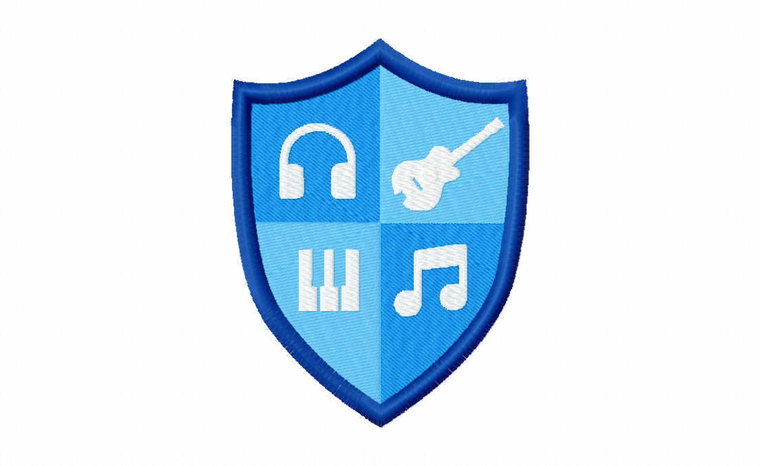 Music Emblem Stitched Embroidery Design