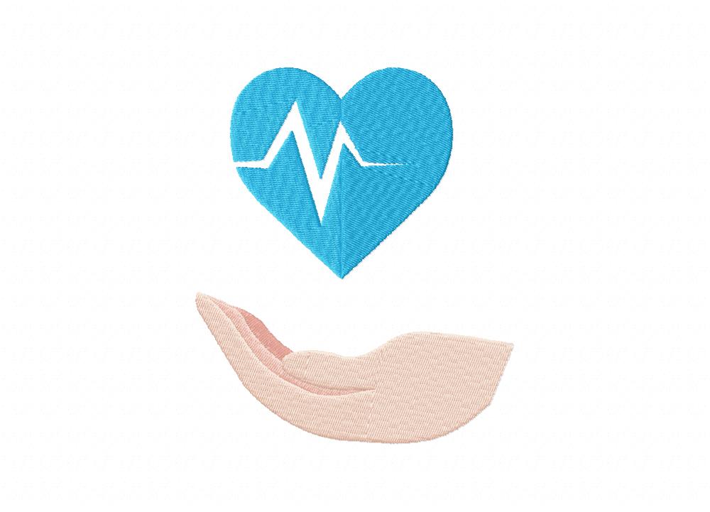 Blue Heart Palm Stitched Embroidery Design
