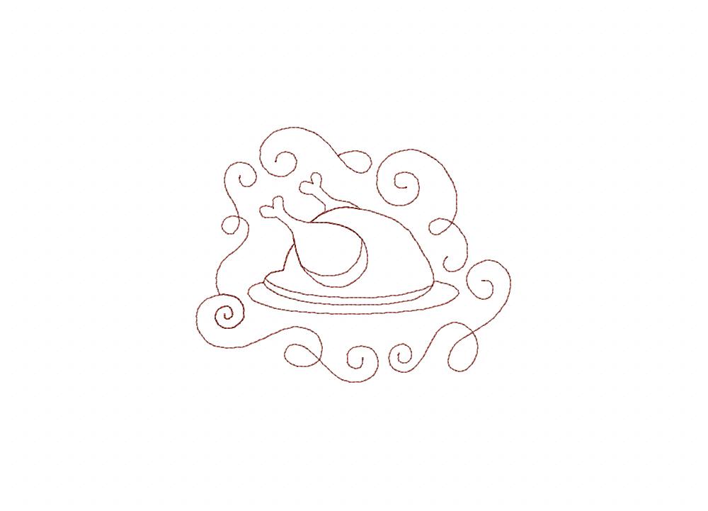 Roasted Turkey Swirl Elegance Stitched Embroidery Design