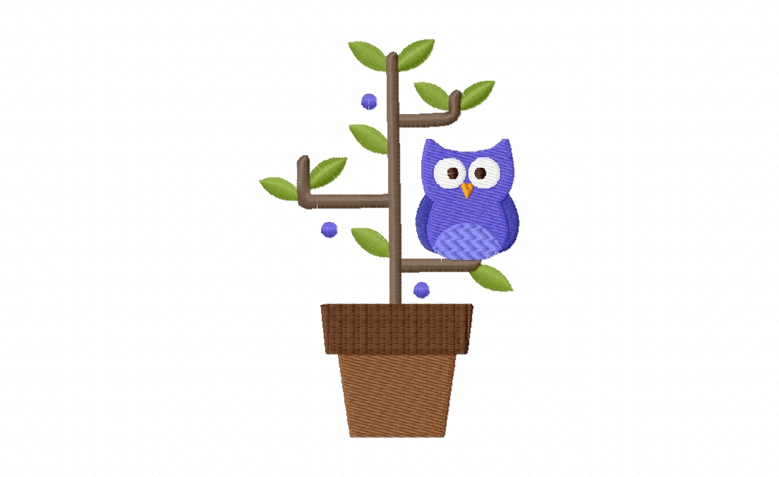 FREE Violet Owl in Tiny Tree Stitched Embroidery Design