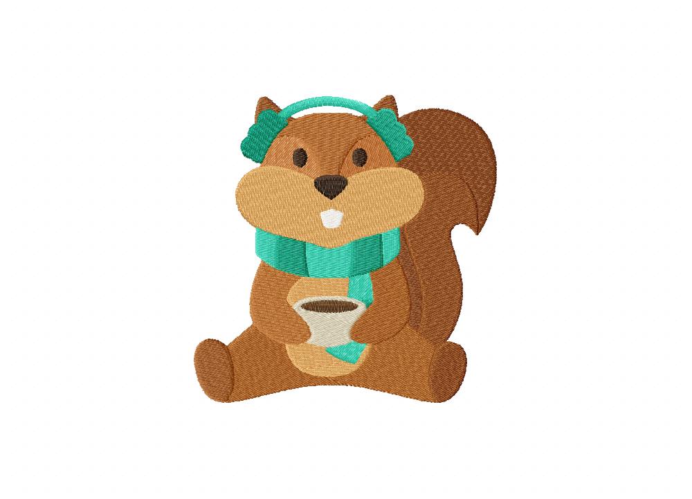 Cozy Squirrel Stitched Embroidery Design