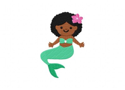 Teal Little Mermaid Stitched Embroidery Design
