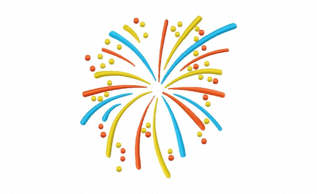 FREE Blue Yellow Orange Fireworks Stitched Embroidery Design