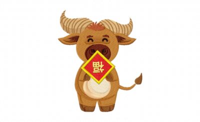 Ox Holding Paper Stitched Embroidery Design