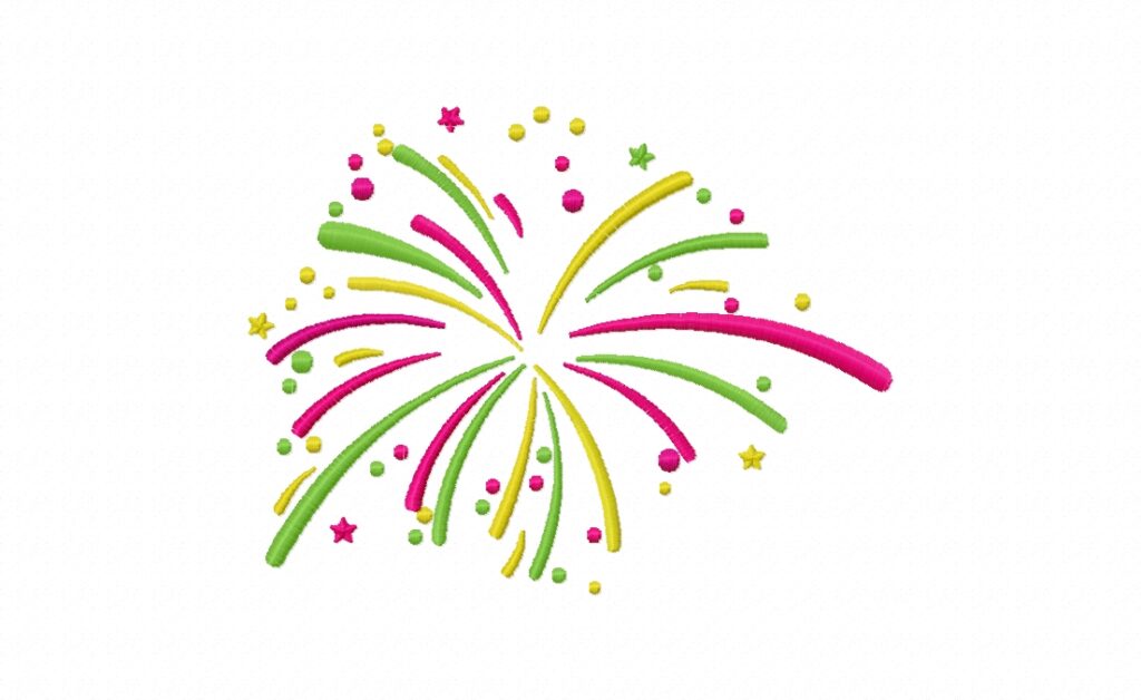 FREE Pink Yellow Green Fireworks Stitched Embroidery Design
